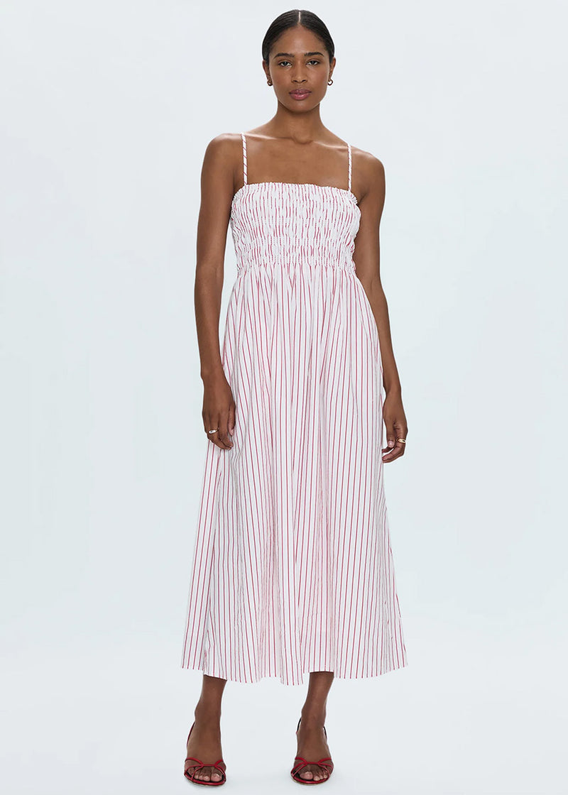 Bianca Shirred Bodice Dress - Ruby Stripe