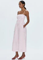 Bianca Shirred Bodice Dress - Ruby Stripe