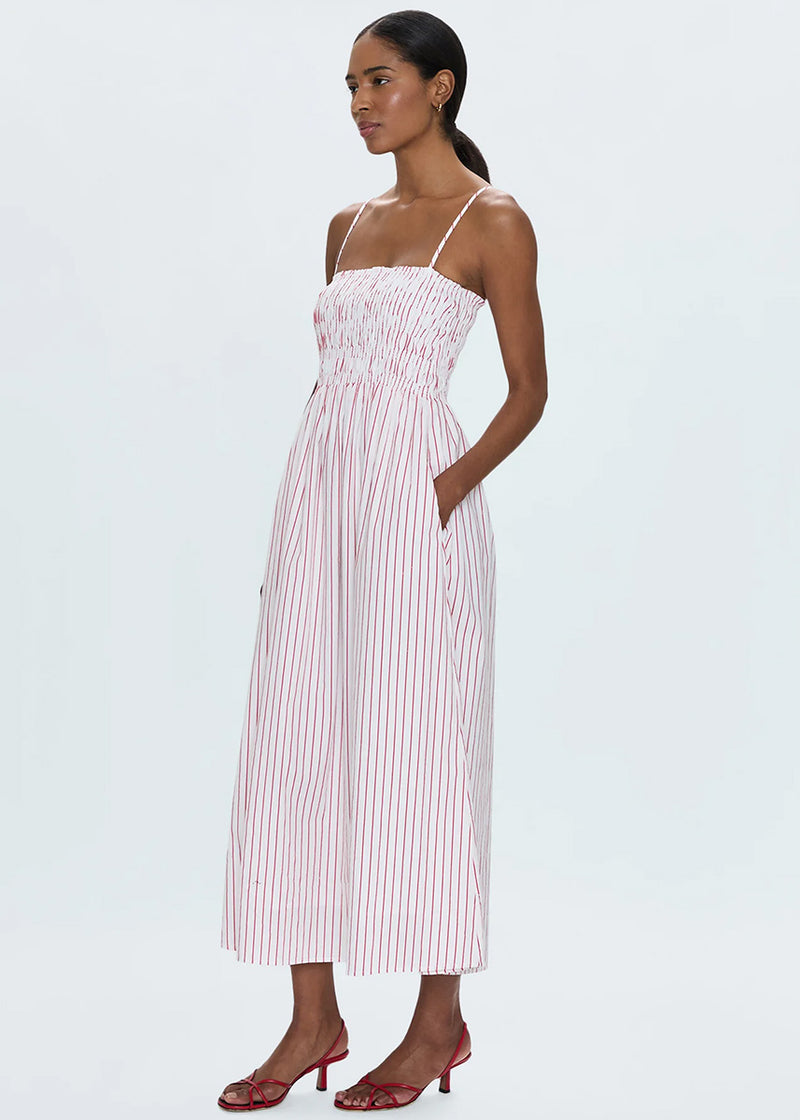 Bianca Shirred Bodice Dress - Ruby Stripe