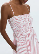Bianca Shirred Bodice Dress - Ruby Stripe