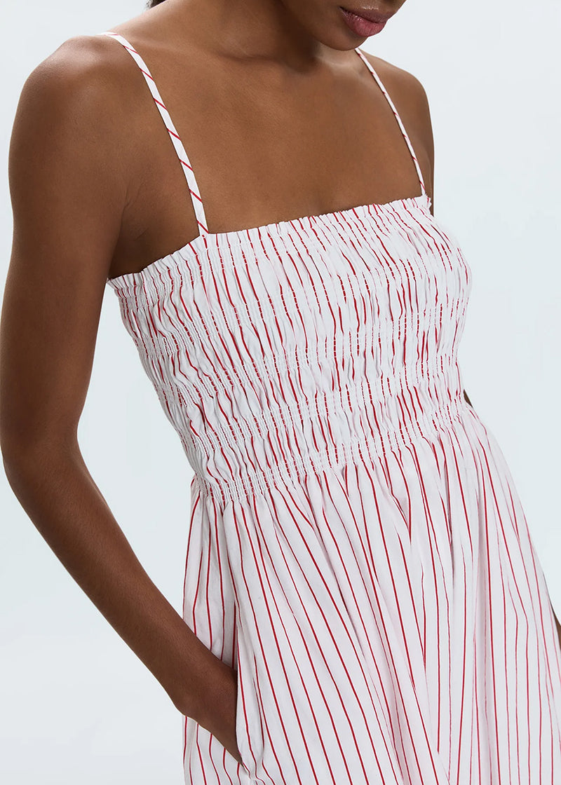 Bianca Shirred Bodice Dress - Ruby Stripe