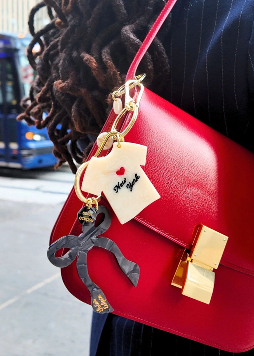 Bow Bag Charm Keychain - Black