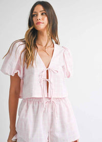 Natalie Bow Blouse & Shorts Set - Pink
