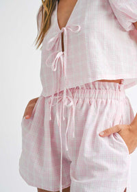Natalie Bow Blouse & Shorts Set - Pink