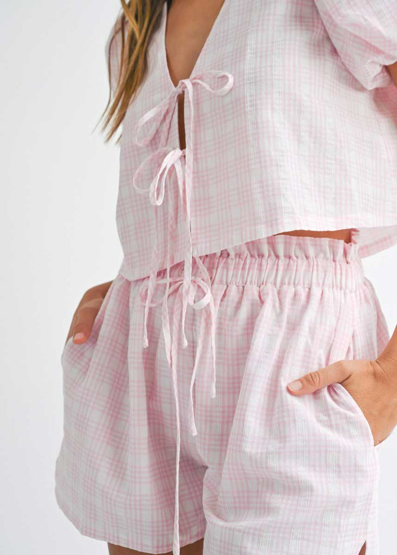 Natalie Bow Blouse & Shorts Set - Pink