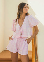 Natalie Bow Blouse & Shorts Set - Pink