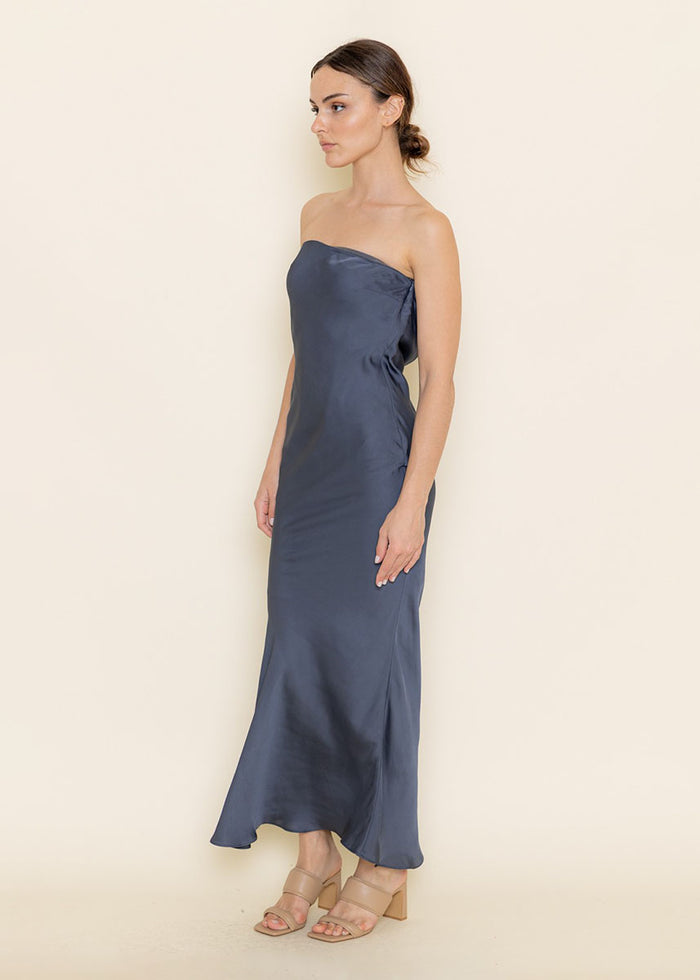 Corinna Strapless Back Cowl Maxi Dress - Charcoal