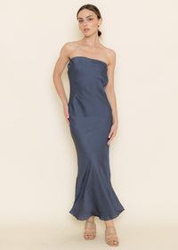 Corinna Strapless Back Cowl Maxi Dress - Charcoal
