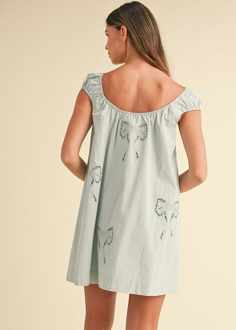 Naya Bow Embroidered Mini Dress - Light Mint