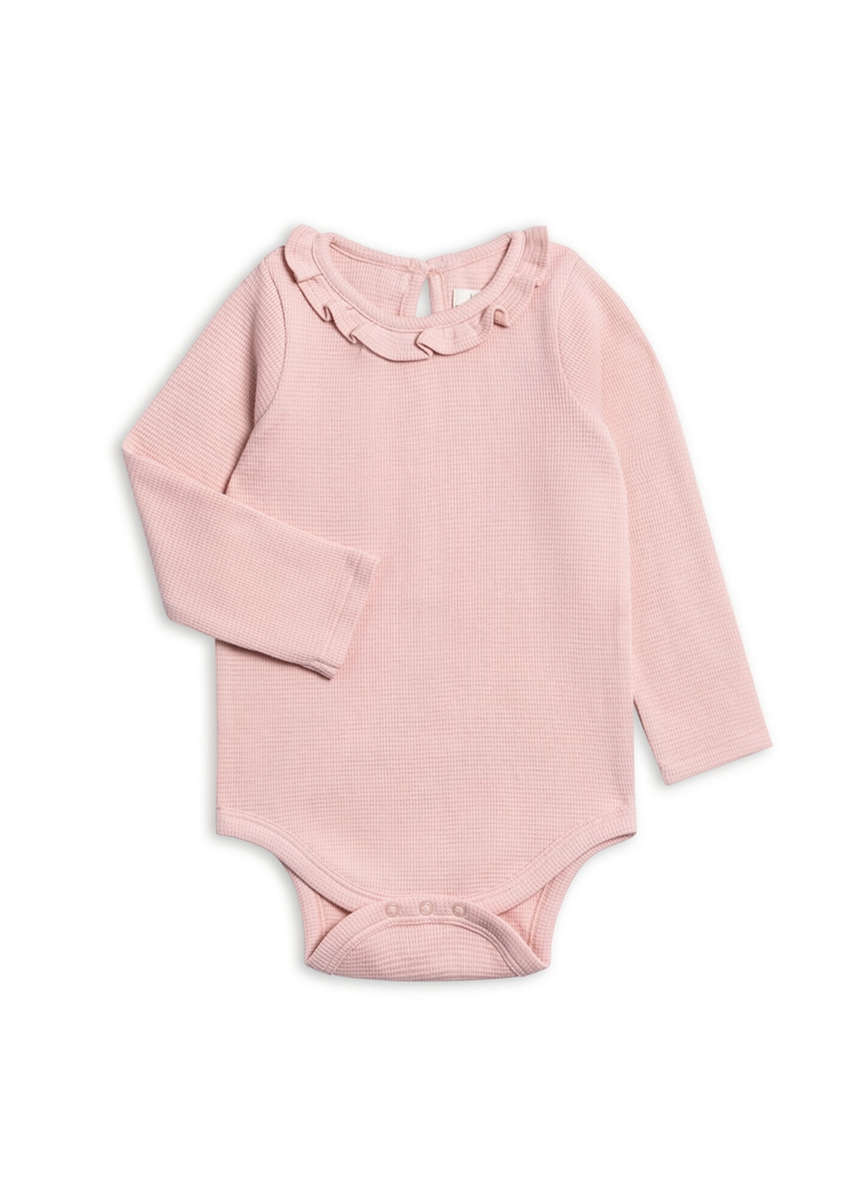 Mae Waffle Knit Ruffle Bodysuit - Petal Pink