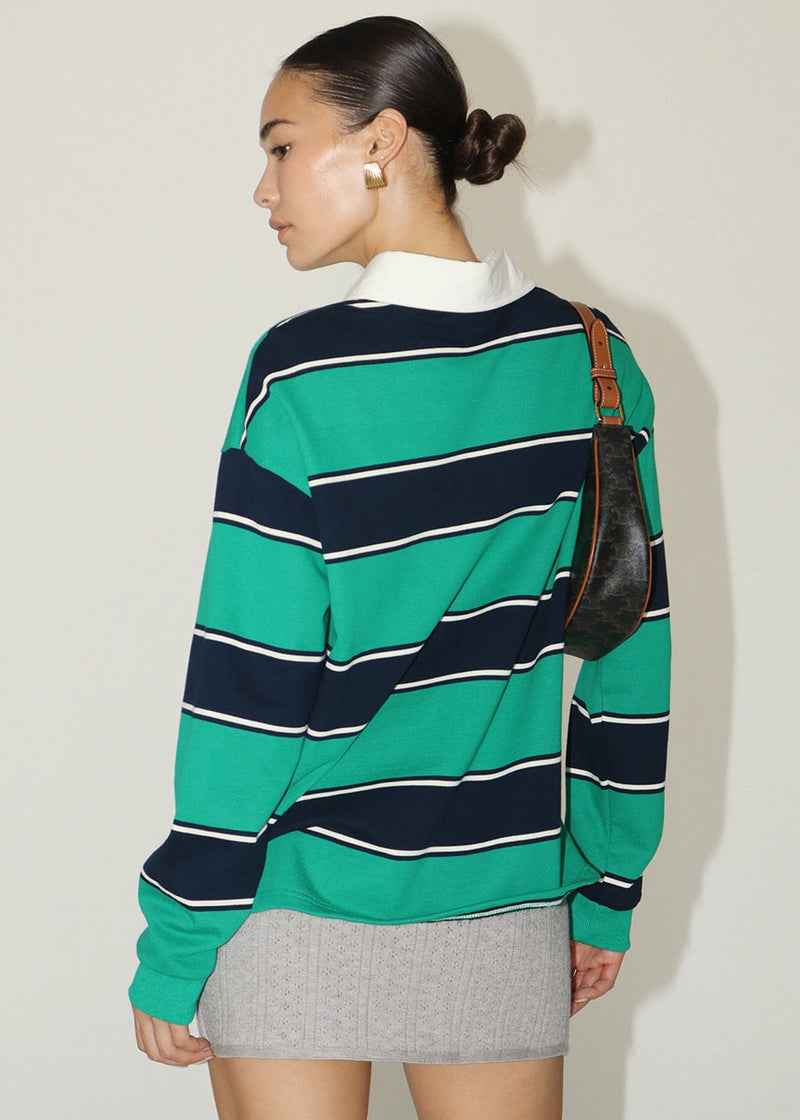 Kyle Stripe Knit Polo Top - Green