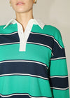 Kyle Stripe Knit Polo Top - Green