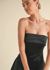 Greta Fold-Over Satin Tube Mini Dress - Black