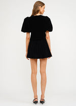 Carmin Velvet Puff Tie Top - Black