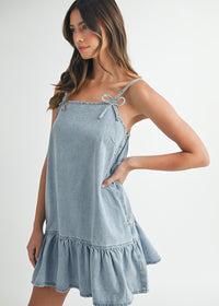 Astrid Bow Cami Mini Dress - Denim