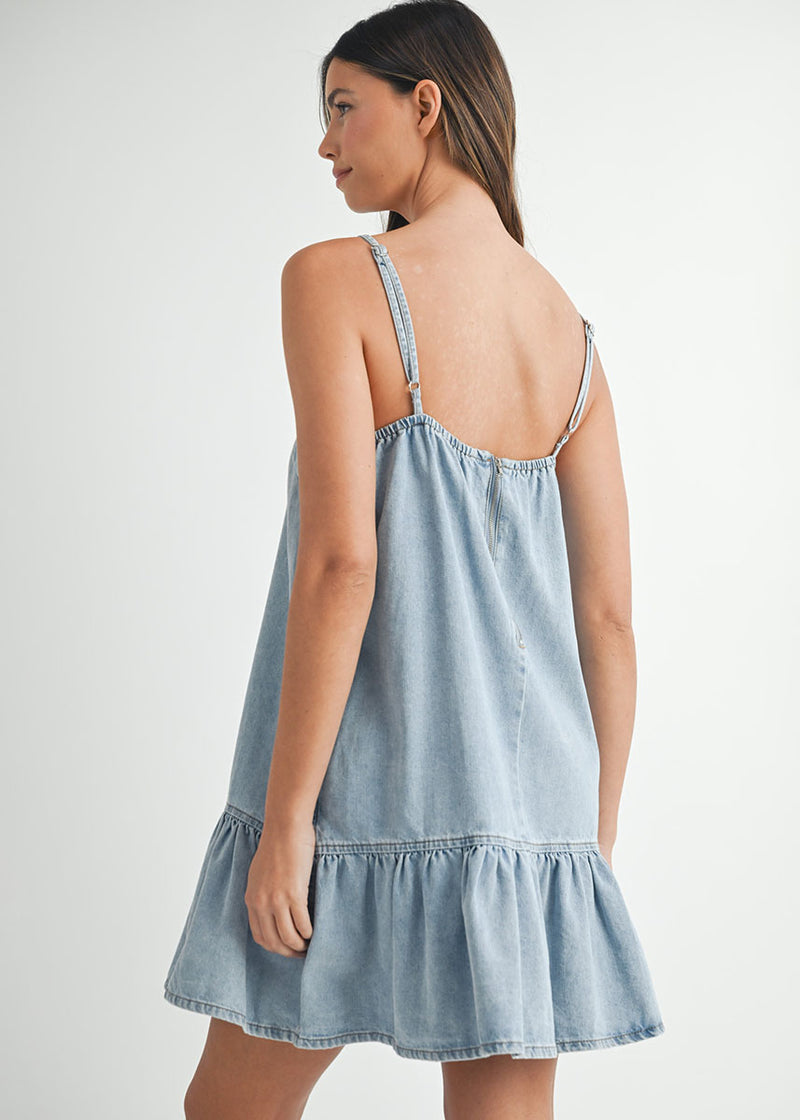 Astrid Bow Cami Mini Dress - Denim
