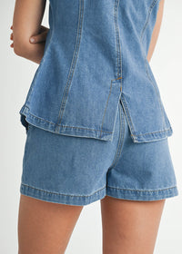 Kyle Denim Vest & Short Set - Medium Denim