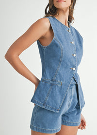 Kyle Denim Vest & Short Set - Medium Denim