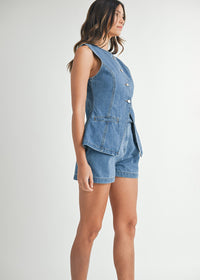 Kyle Denim Vest & Short Set - Medium Denim