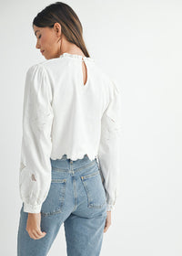 Penn Embroidered Scallop Edge Top - White