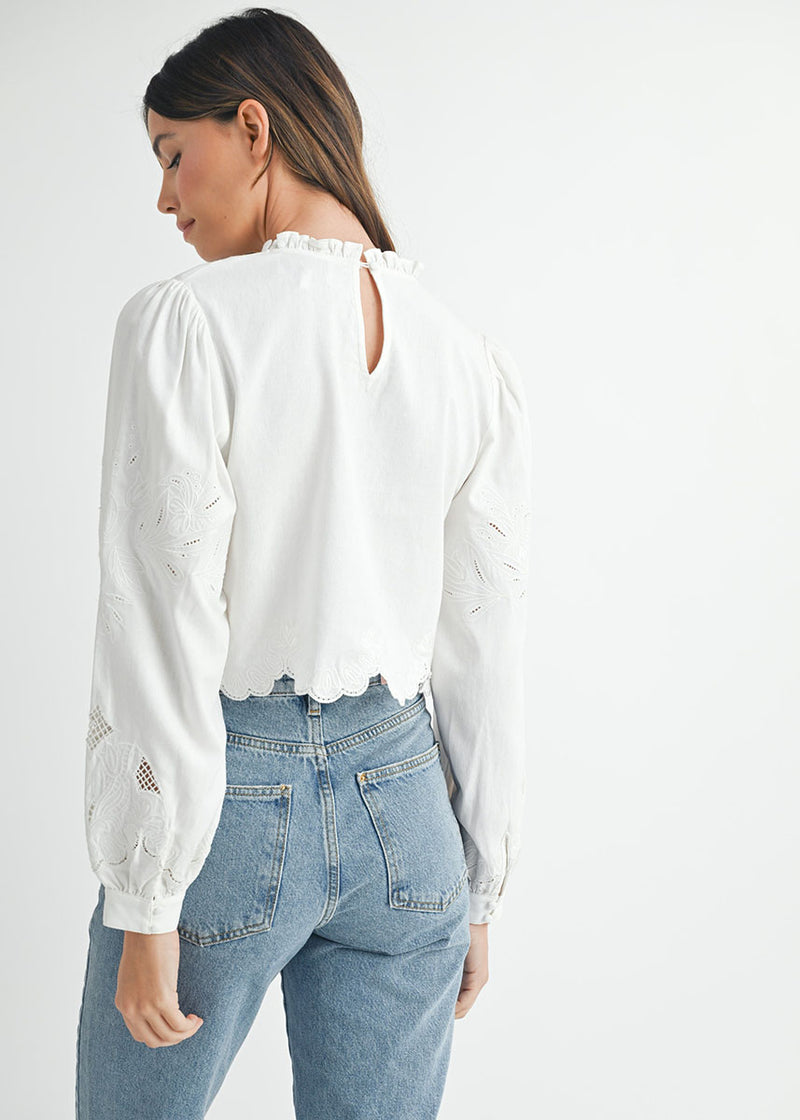 Penn Embroidered Scallop Edge Top - White