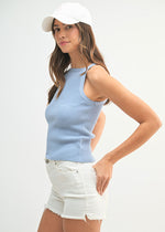 Chelsea Knit Ribbed High-Neck Tank - Blue