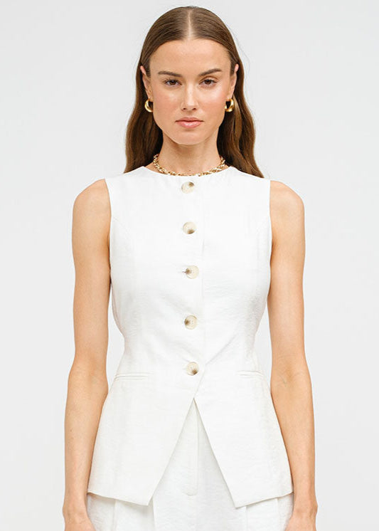 Prudence Longline Linen Vest - Off-White
