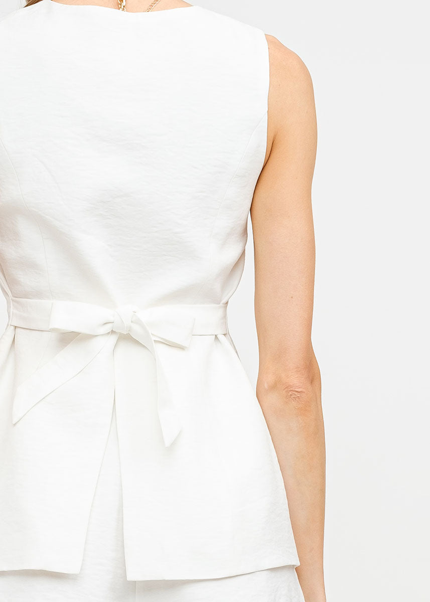 Prudence Longline Linen Vest - Off-White
