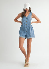 Hazel Sleeveless V-Neck Romper - Denim