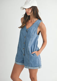 Hazel Sleeveless V-Neck Romper - Denim