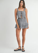 Sedona Gingham Tie Crop Top & Mini Skirt Set - Black