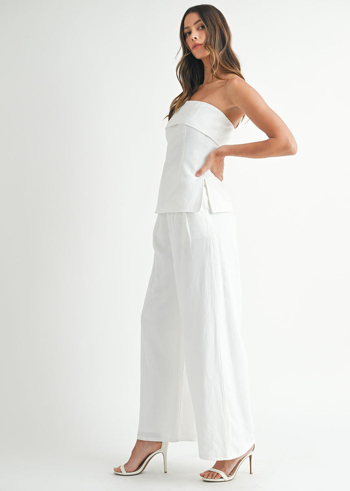 Rowan Linen Crop Tube & Pant Set - Off-White