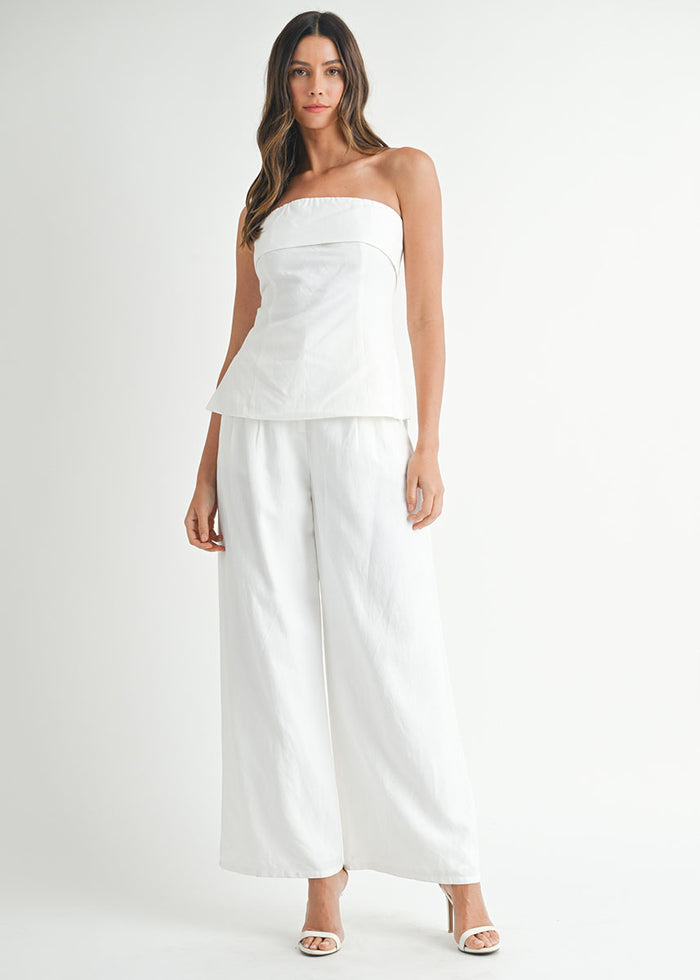 Rowan Linen Crop Tube & Pant Set - Off-White