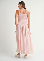 Alexandria Smocked Bodice Midi Dress - Pink