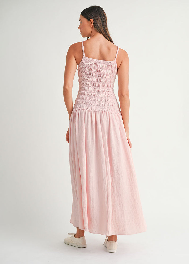 Alexandria Smocked Bodice Midi Dress - Pink