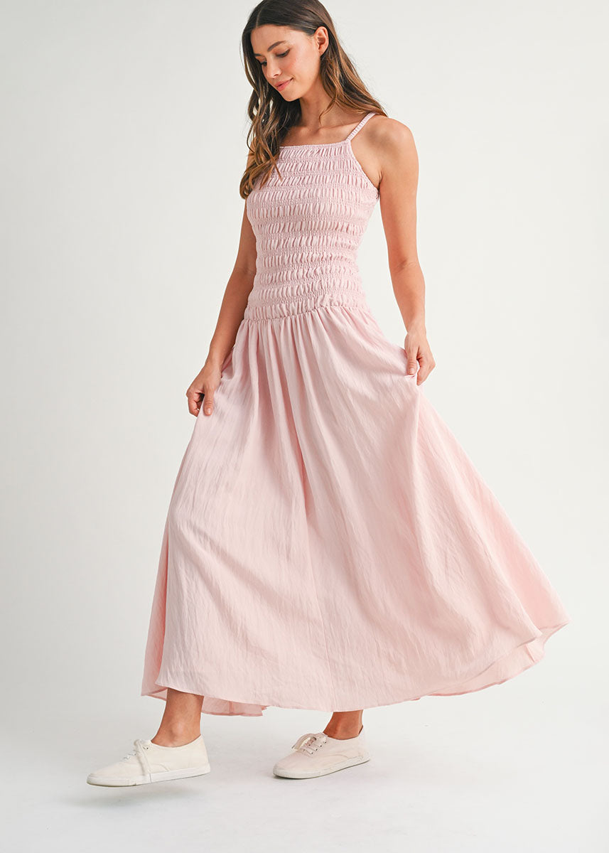 Alexandria Smocked Bodice Midi Dress - Pink