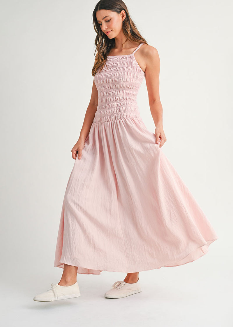 Alexandria Smocked Bodice Midi Dress - Pink