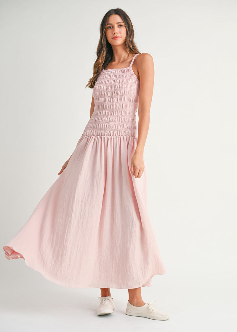 Alexandria Smocked Bodice Midi Dress - Pink
