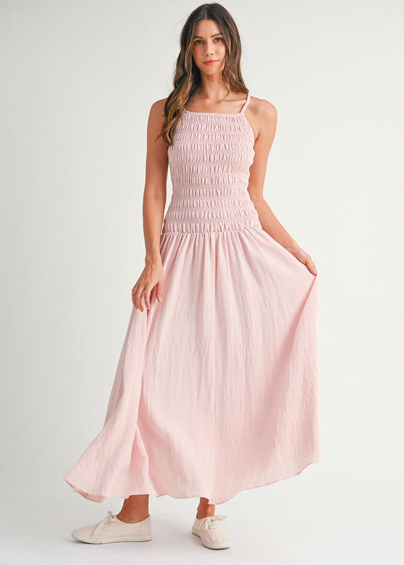 Alexandria Smocked Bodice Midi Dress - Pink