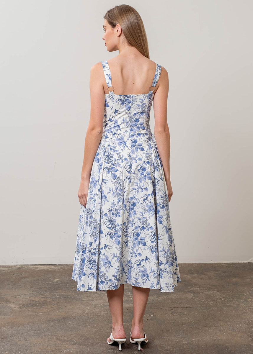 Greta Floral Corset Midi Dress - Ivory Multi