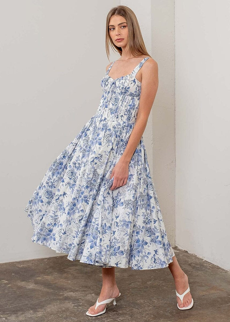Greta Floral Corset Midi Dress - Ivory Multi