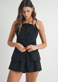 Raeny Linen Longline Top & Shorts Set - Black