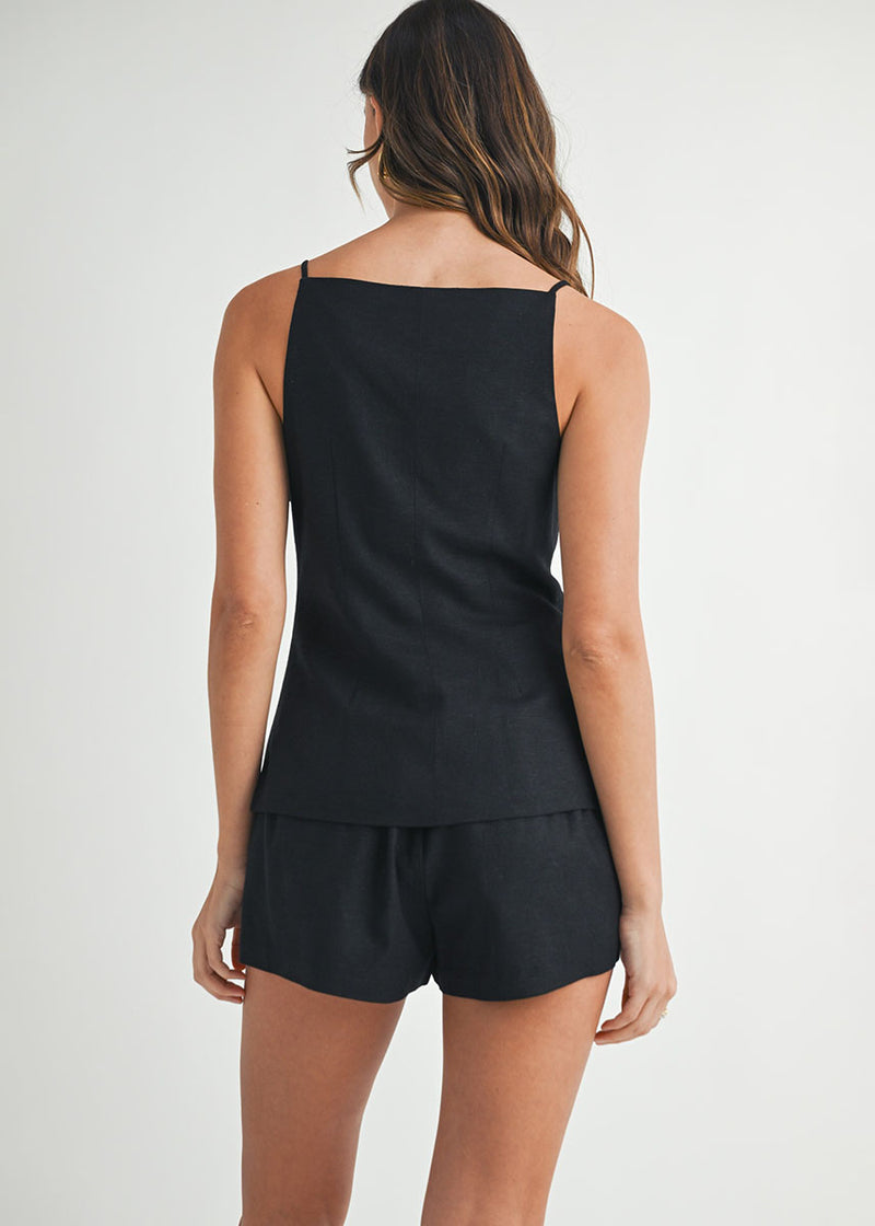 Raeny Linen Longline Top & Shorts Set - Black