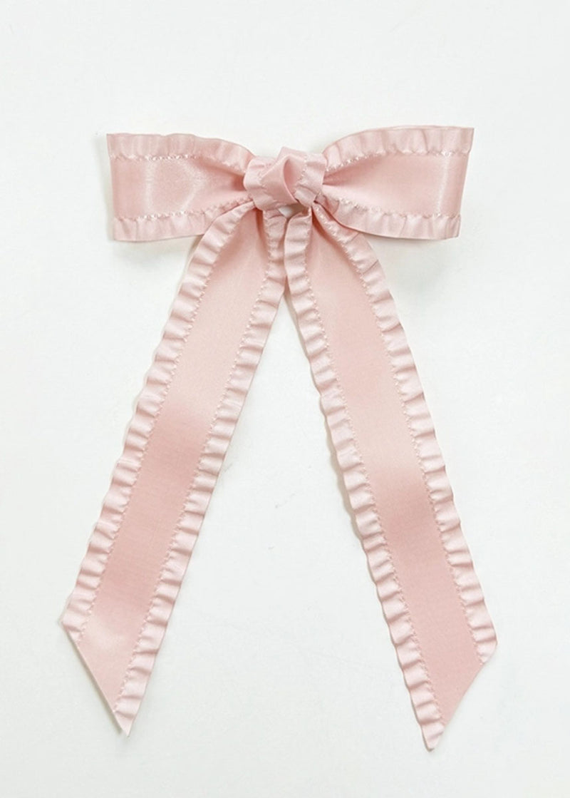 Ruffle Ribbon Bow Hair Clip - Pink