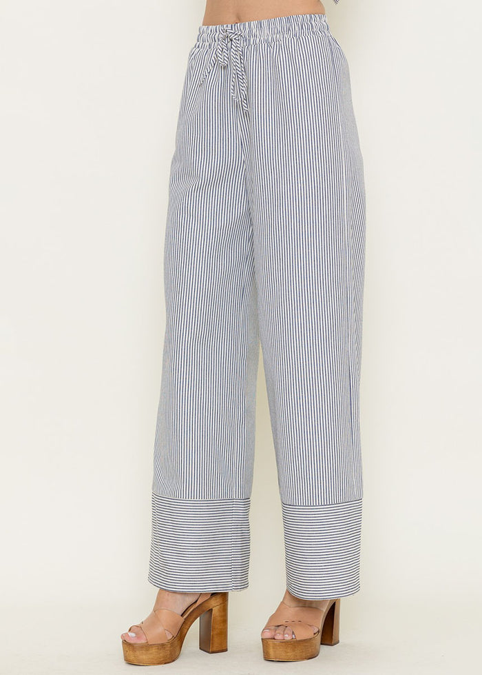 Farrah Striped Wide Leg Pants - Ivory & Navy