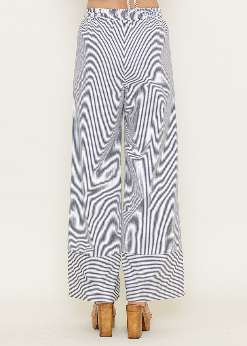 Farrah Striped Wide Leg Pants - Ivory & Navy