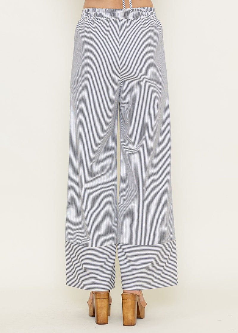 Farrah Striped Wide Leg Pants - Ivory & Navy