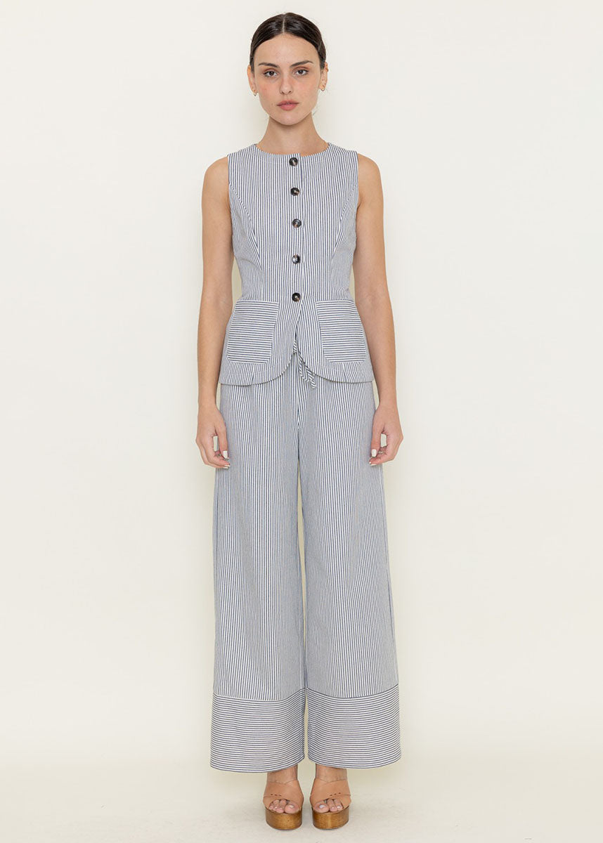Farrah Striped Wide Leg Pants - Ivory & Navy