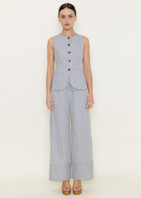 Farrah Striped Wide Leg Pants - Ivory & Navy