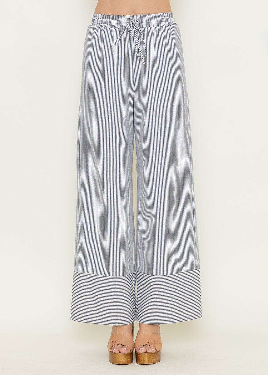 Farrah Striped Wide Leg Pants - Ivory & Navy